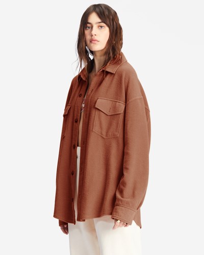 Billabong Anytime Shacket Oversized Button-Through Jacket Chocolate | IOBAVQ063