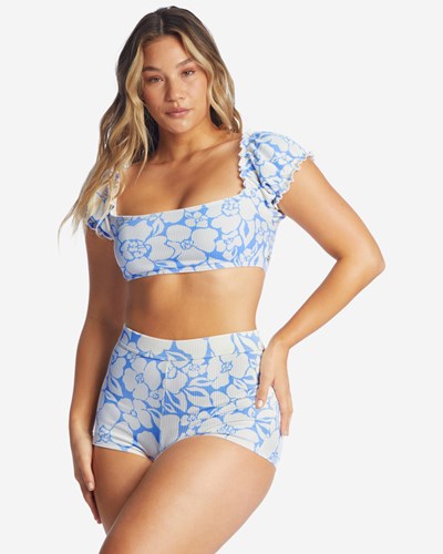 Billabong Beyond The Blue Puff Sleeve Crop Bikini Top Salt Crystal | XSEMTU784