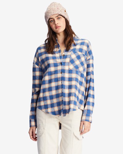 Billabong Easy Breezy Long Sleeve Button-Up Shirt Indigo | QTEVOK734