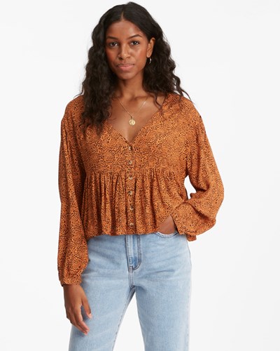 Billabong Easy Calle Long Sleeve Blouse Toffee | WZRACD937