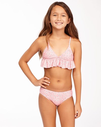 Billabong Feelin Ditsy Ruffle Triangle Bikini Set Coral Rosas | BHNJLF472