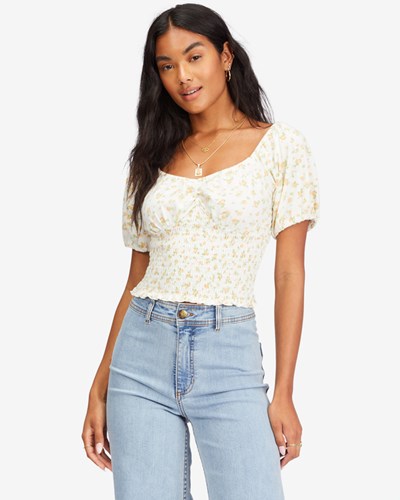 Billabong Get Along Puff Sleeve Top Salt Crystal | WDONEI492