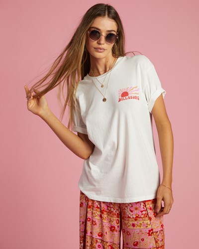 Billabong Happy To Be Here Estampadas Boyfriend T-Shirt Salt Crystal | IGCENA496