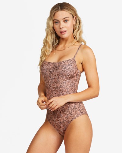 Billabong Hidden Shore Scoop Front One Piece Swimsuit Toffee | XMIJQK473