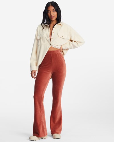 Billabong Hit A Cord High-Waisted Corduroy Flared Pants Chocolate | ZCGUXJ893