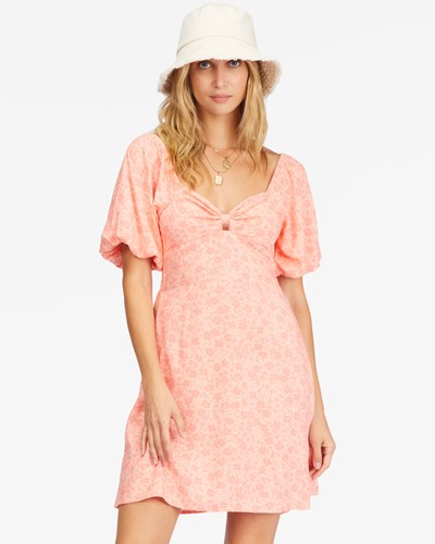 Billabong Loving Life Puff Sleeve Mini Vestido Lifes A Peach | OSFQBI481