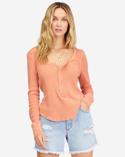 Billabong My Henley Long Sleeve Knit Top Terracotta | GUCBZF089