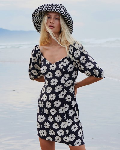 Billabong Paradise Puff-Sleeve Floral Mini Vestido Negras | ZCHBLW284