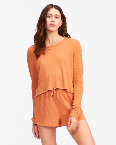 Billabong Pick Me Up Waffle Knit Long Sleeve Top Toffee | OMQZES851