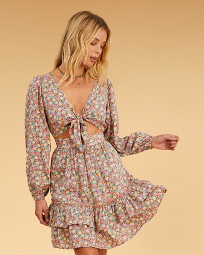 Billabong Salty Blonde Ditsy Dreamer Long Sleeve Mini Vestido Multi | MGXAYC085