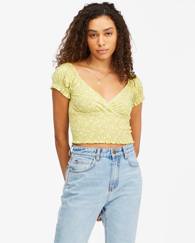 Billabong Spring Air Corta Sleeve Knit Top Lime | GUQRIF428