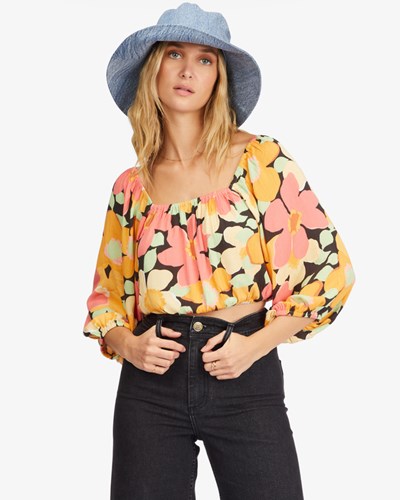 Billabong Sun City 2 Puff Sleeve Crop Top Multi | PLWZKT297