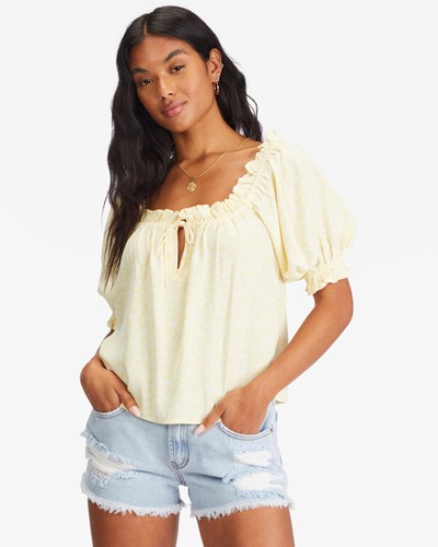 Billabong Sunny Skies Puff-Sleeve Top Salt Crystal | UKRLQT057