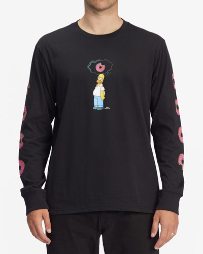 Billabong The Simpsons Donut Organic Long Sleeve T-Shirt Negras | KQCAOT758