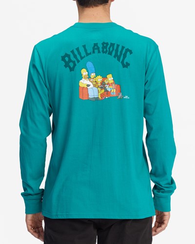 Billabong The Simpsons Family Couch Organic Long Sleeve T-Shirt Teal | BZHVTW251