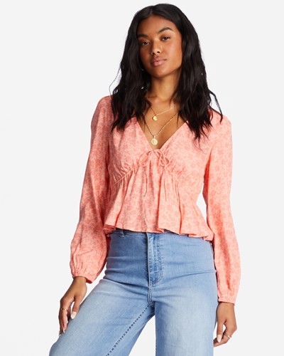 Billabong Time Goes By Long Sleeve Crop Top Lifes A Peach | TIDCRA762