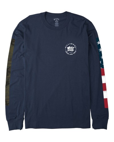 Billabong Wave Flag Long Sleeve T-Shirt Azul Marino | GTHDJX513