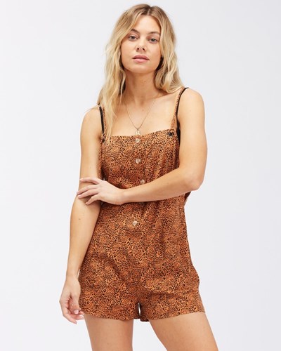 Billabong Wave Watch Corta Overall Romper Toffee | CXLNMP417