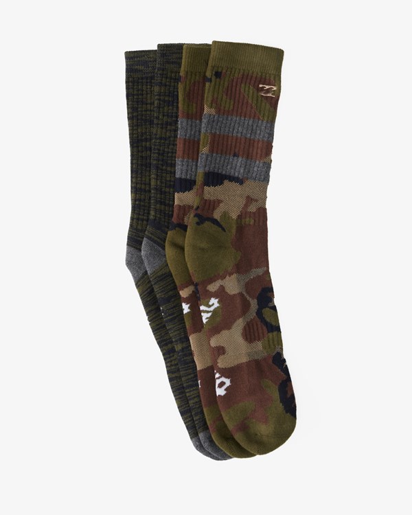 Billabong 2-Pack Camo Crew Socks Verde | RSCUGE576