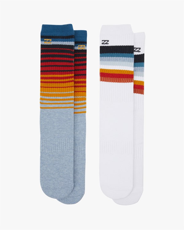 Billabong 2 Pack Faded Stripe Crew Socks Blancas | YFQJLT592