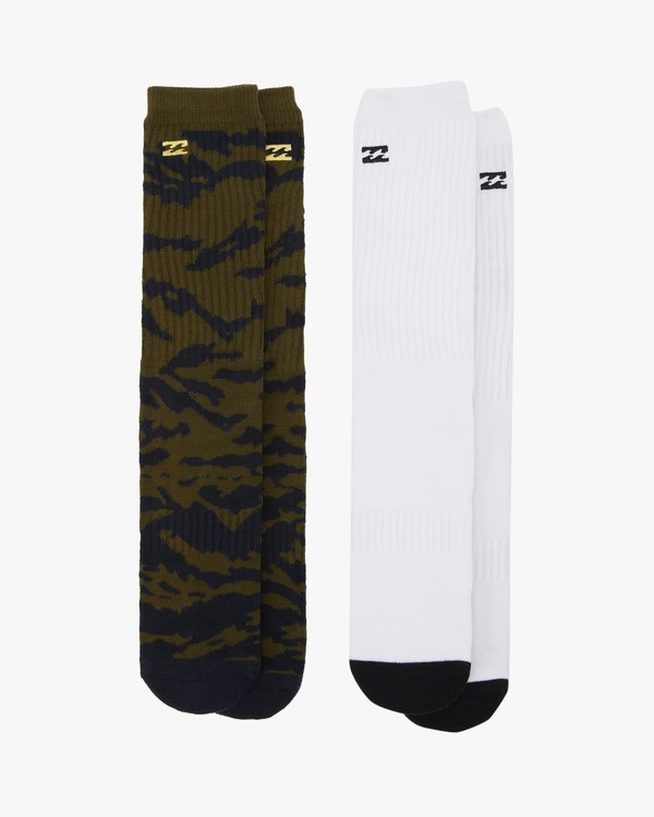 Billabong 2 Pack Zebra Block Crew Socks Verde Oliva | BENWAP804