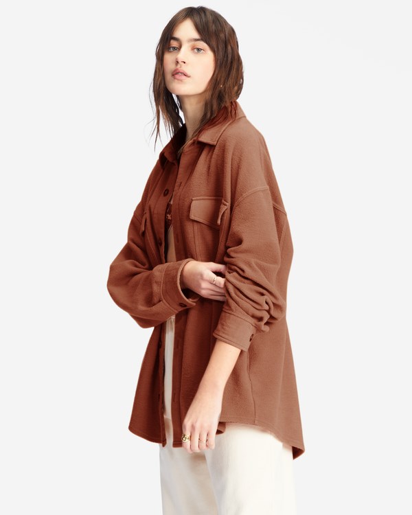 Billabong Anytime Shacket Oversized Button-Through Jacket Chocolate | IOBAVQ063