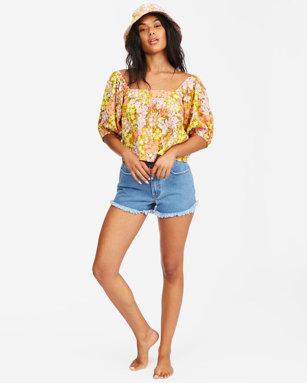 Billabong Beach Daze Puff Sleeve Crop Top Moss | ROTZGN018