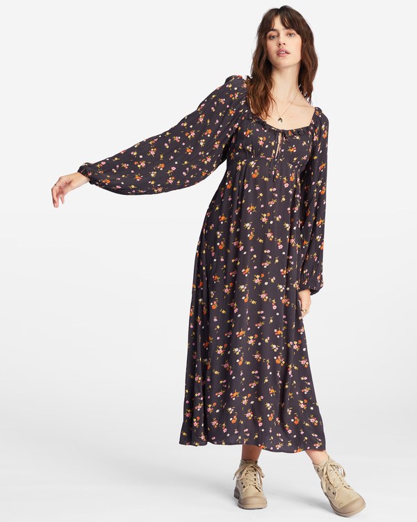 Billabong Better Days Long Sleeve Midi Vestido Negras | CLMESO453