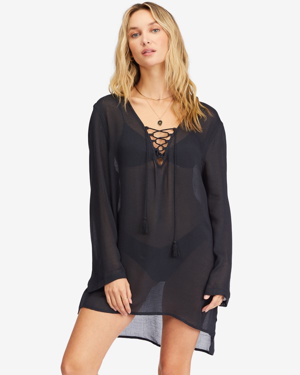 Billabong Blue Skies Gauze Beach Cover-Up Negras | FKSWCP134