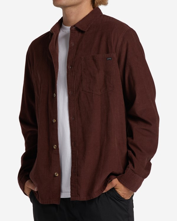 Billabong Bowie Long Sleeve Corduroy Shirt Port | RWVQBE634