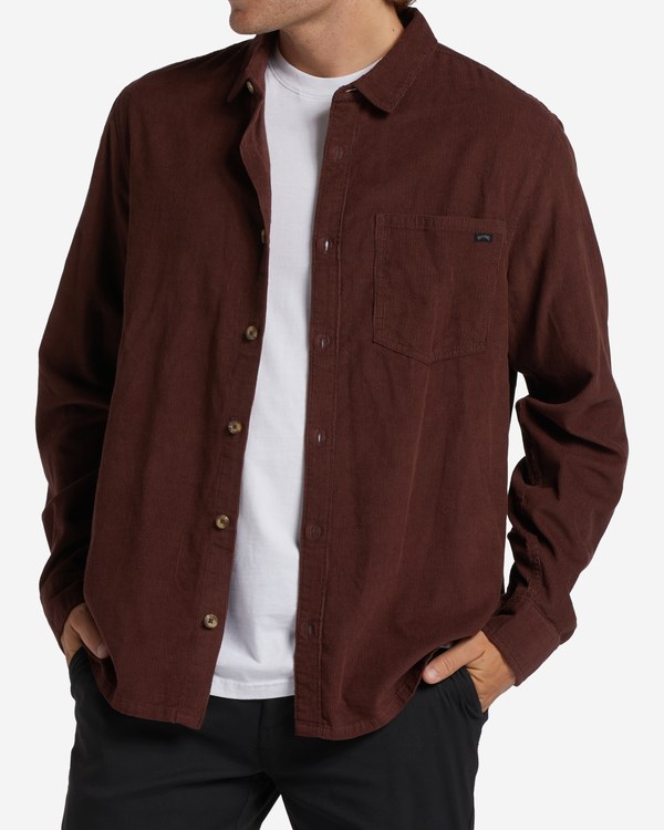 Billabong Bowie Long Sleeve Corduroy Shirt Port | RWVQBE634