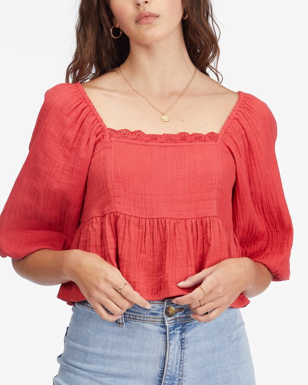 Billabong Cross My Heart Puff Sleeve Crop Top Verde Menta | BFSWDH307