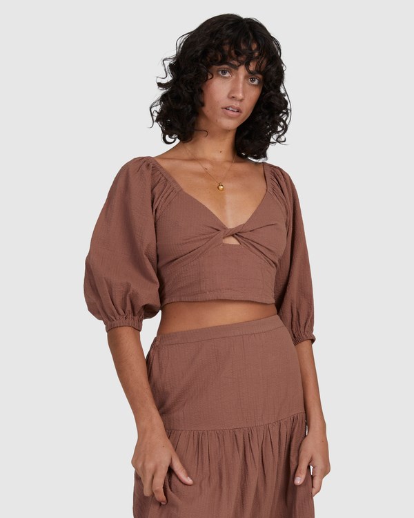 Billabong Del Sole Top Puff-Sleeve Crop Top Chocolate | FEQAVT482