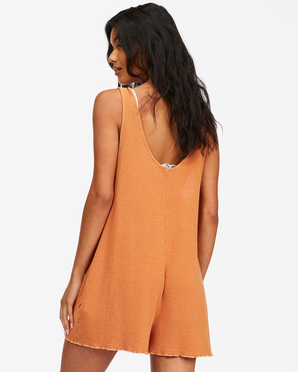 Billabong Fade Away Button-Up Knit Romper Toffee | OSQYVD460