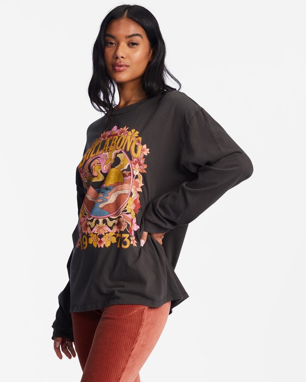 Billabong Flower Child Long Sleeve Estampadas Boyfriend T-Shirt Negras | QTVLZN170