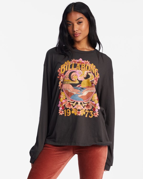 Billabong Flower Child Long Sleeve Estampadas Boyfriend T-Shirt Negras | QTVLZN170