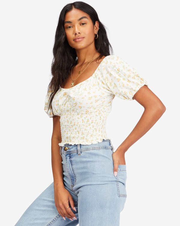 Billabong Get Along Puff Sleeve Top Salt Crystal | WDONEI492