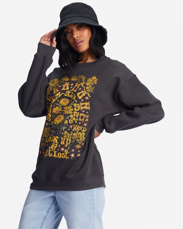 Billabong Golden Wonder Oversized Estampadas Crewneck Sweatshirt Negras | WNXAFO716