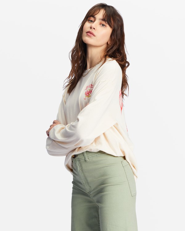 Billabong Handle With Care Long Sleeve Estampadas Boyfriend T-Shirt Blancas | WSJNFQ470