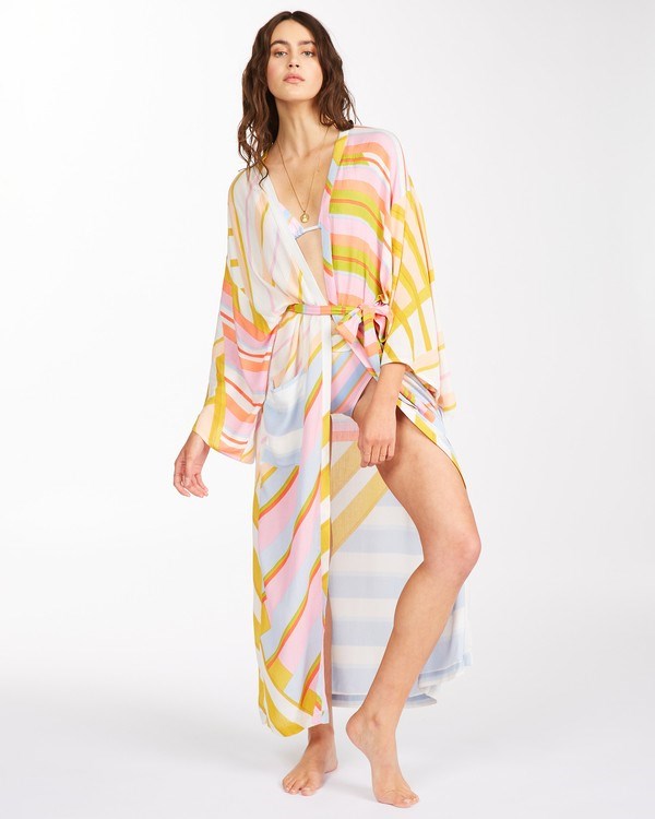 Billabong Head Over Heels Kimono Beach Cover-Up White/Multi | DZPWXR806