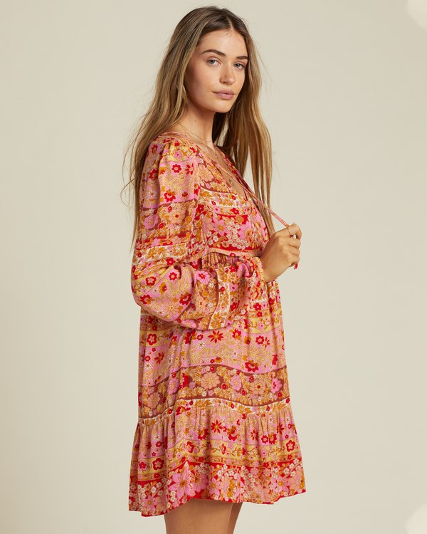 Billabong Hearts Desire Long Sleeve Mini Vestido Rosas | SDNFML590