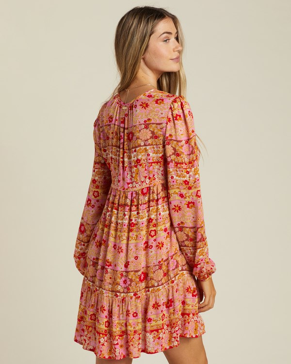 Billabong Hearts Desire Long Sleeve Mini Vestido Rosas | SDNFML590