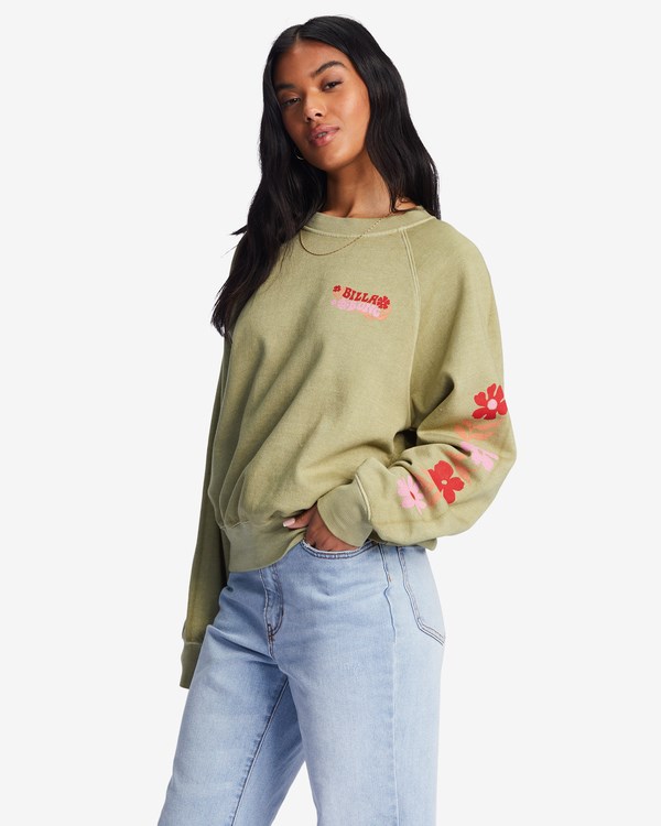 Billabong Here We Go Estampadas Crewneck Sweatshirt Avocado | QYNPEO103