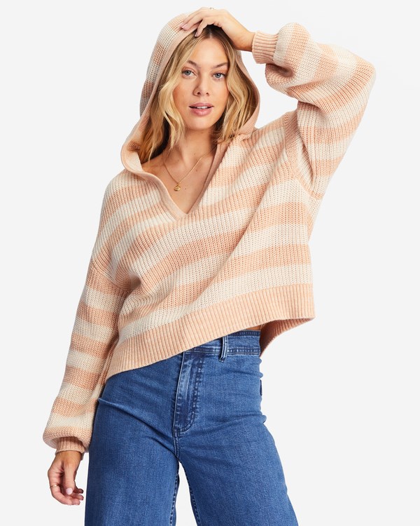 Billabong Mas Amor Encapuchado V-Neck Sueter Nude Mood | QCNGMR205