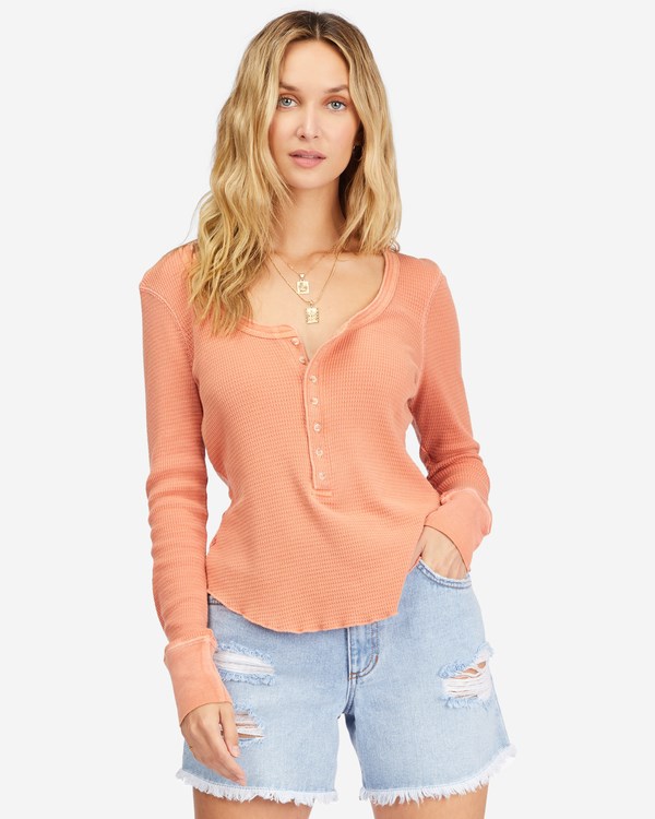 Billabong My Henley Long Sleeve Knit Top Terracotta | GUCBZF089