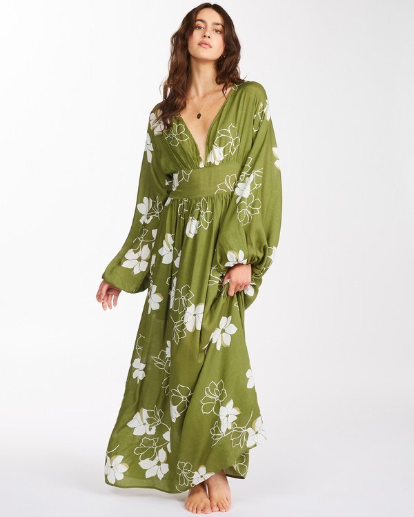 Billabong Night Bloom Long Sleeve Maxi Vestido Fern | ZPOFEL103