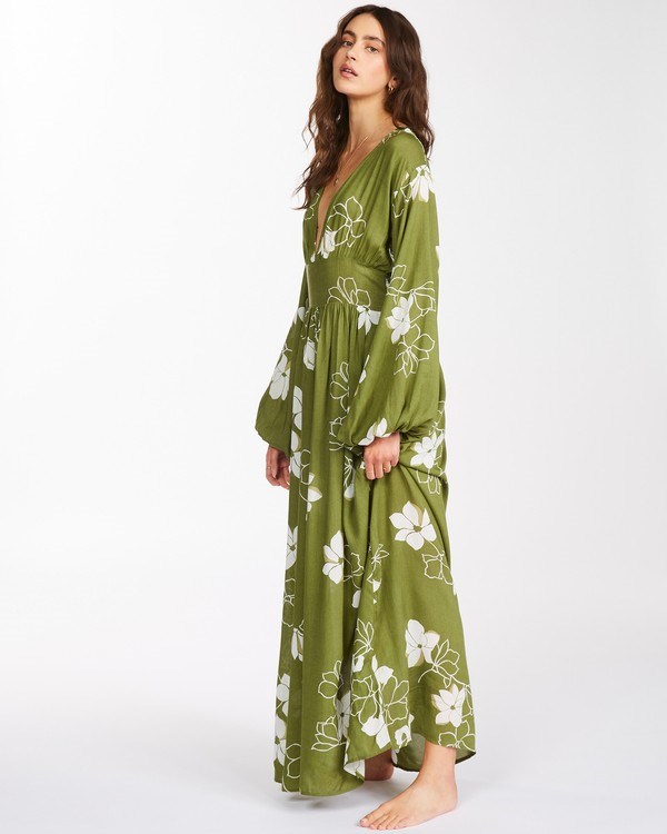 Billabong Night Bloom Long Sleeve Maxi Vestido Fern | ZPOFEL103