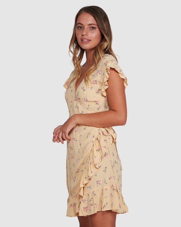 Billabong Pretty Moon Wrap Vestido Amarillo | UNRIMF461