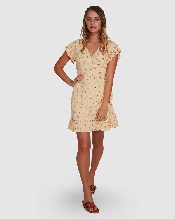 Billabong Pretty Moon Wrap Vestido Amarillo | UNRIMF461