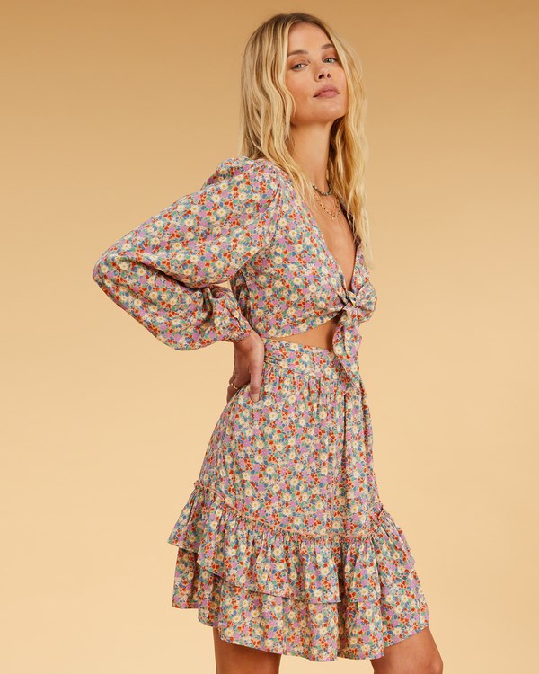 Billabong Salty Blonde Ditsy Dreamer Long Sleeve Mini Vestido Multi | BKTZFL451